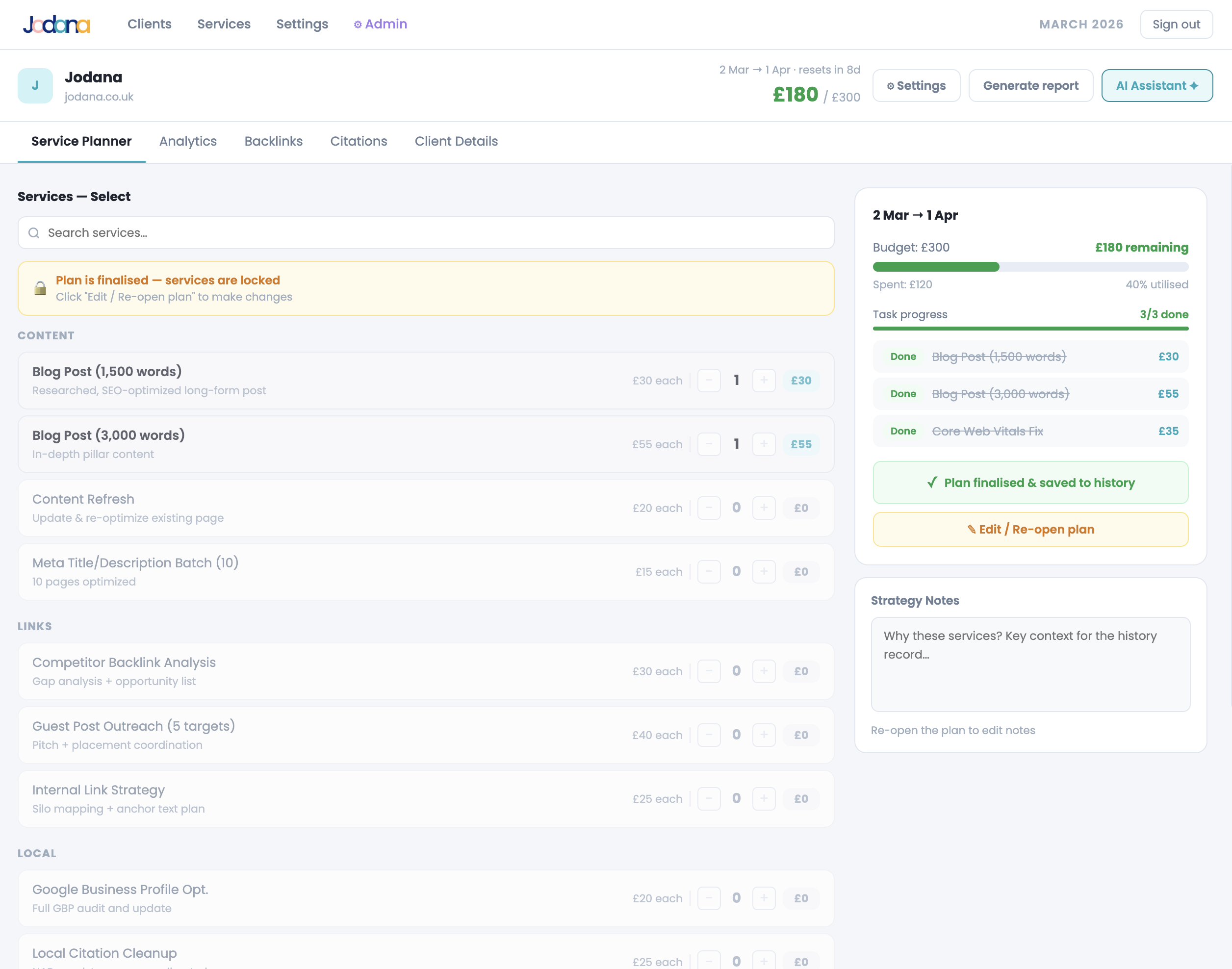 Kendr open tasks dashboard showing all client work in progress
