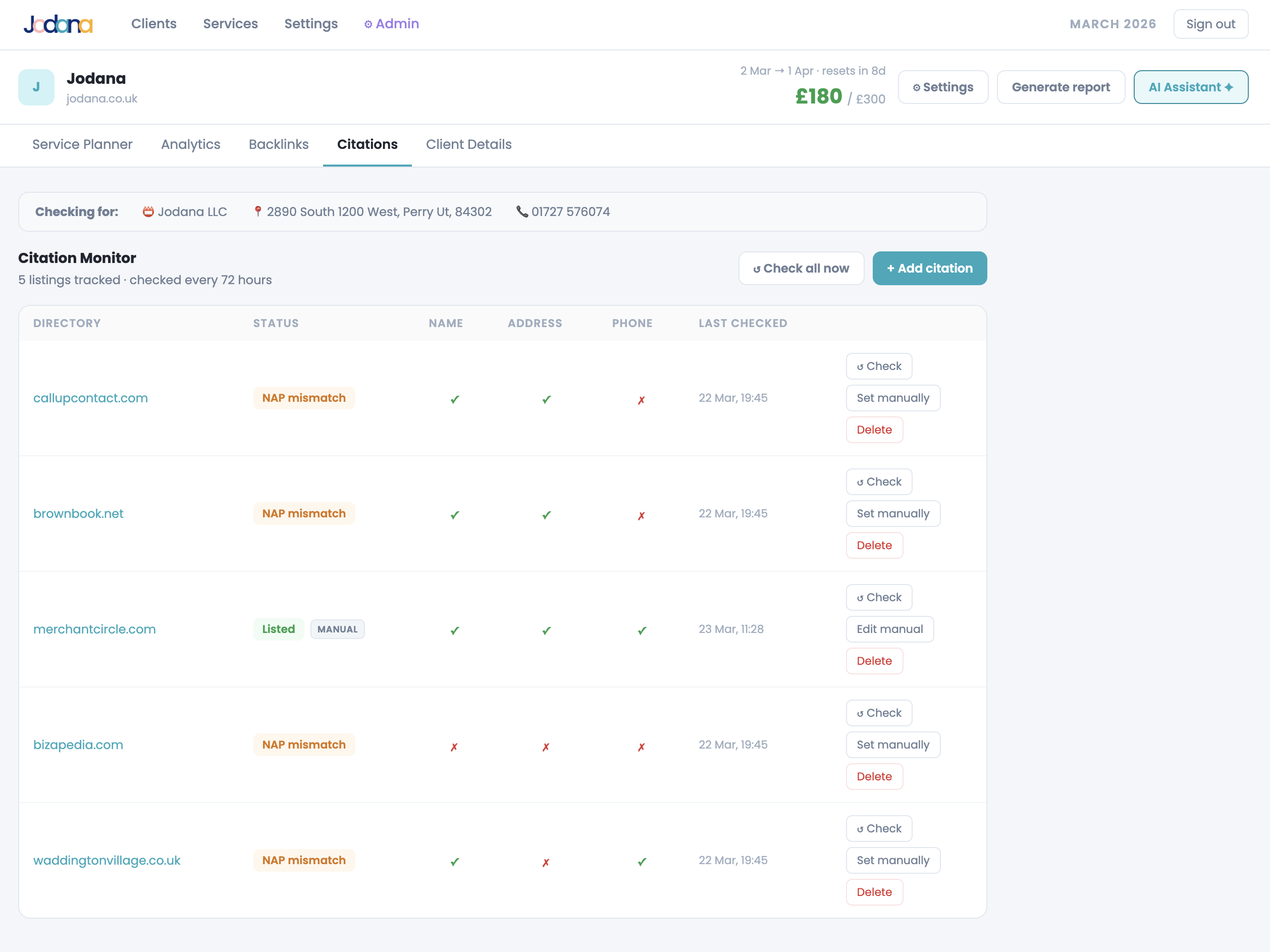 Kendr backlink and citation monitoring tool