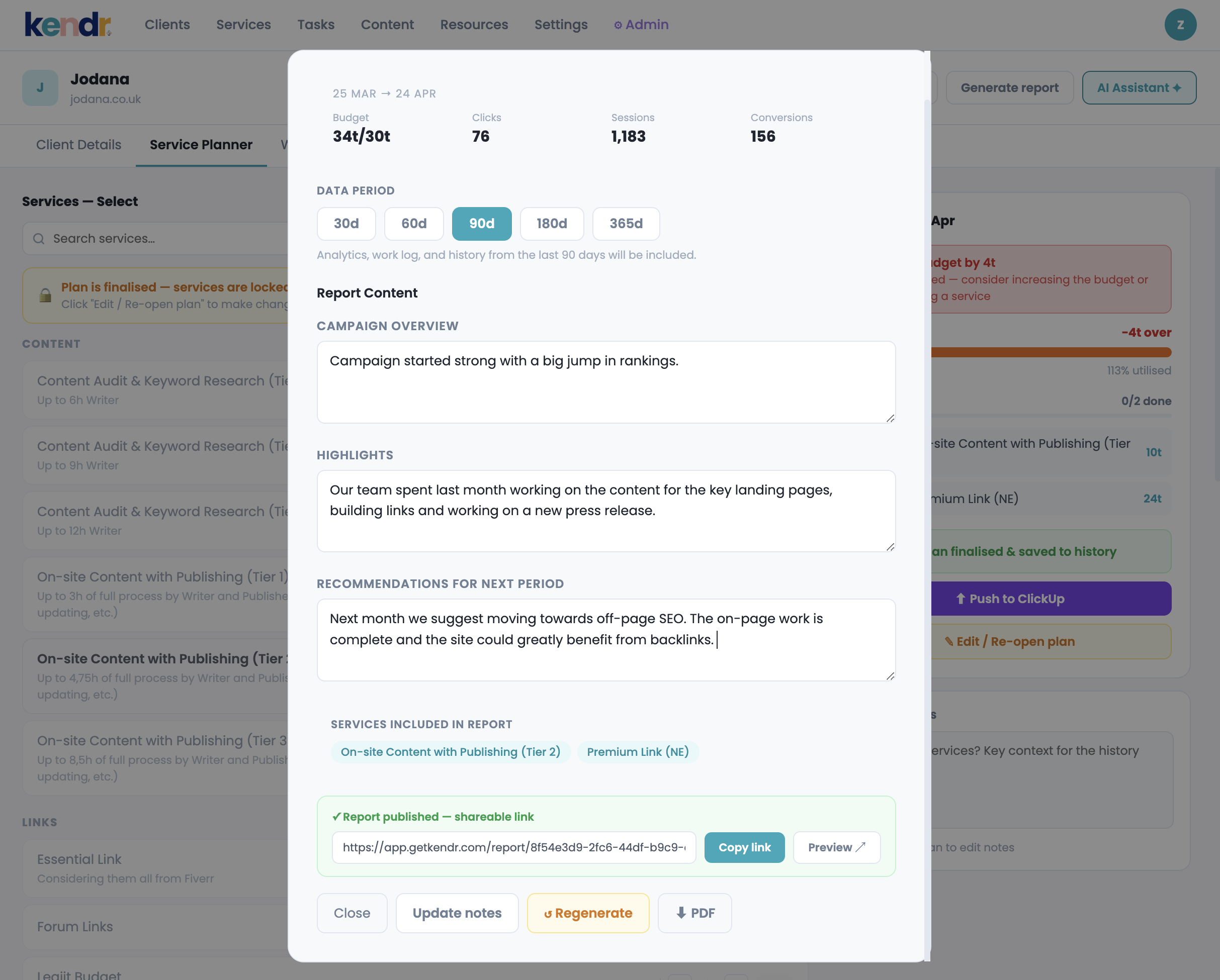 Kendr report notes and PDF export