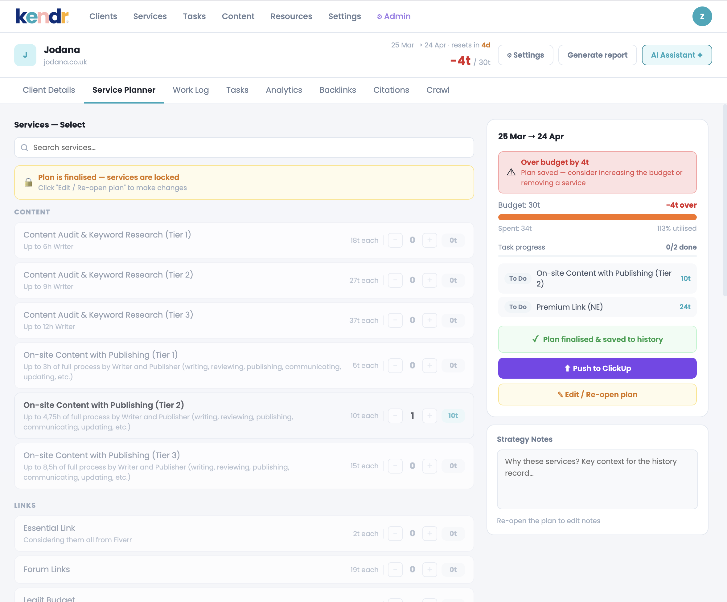 Kendr monthly planning view with budget tracker
