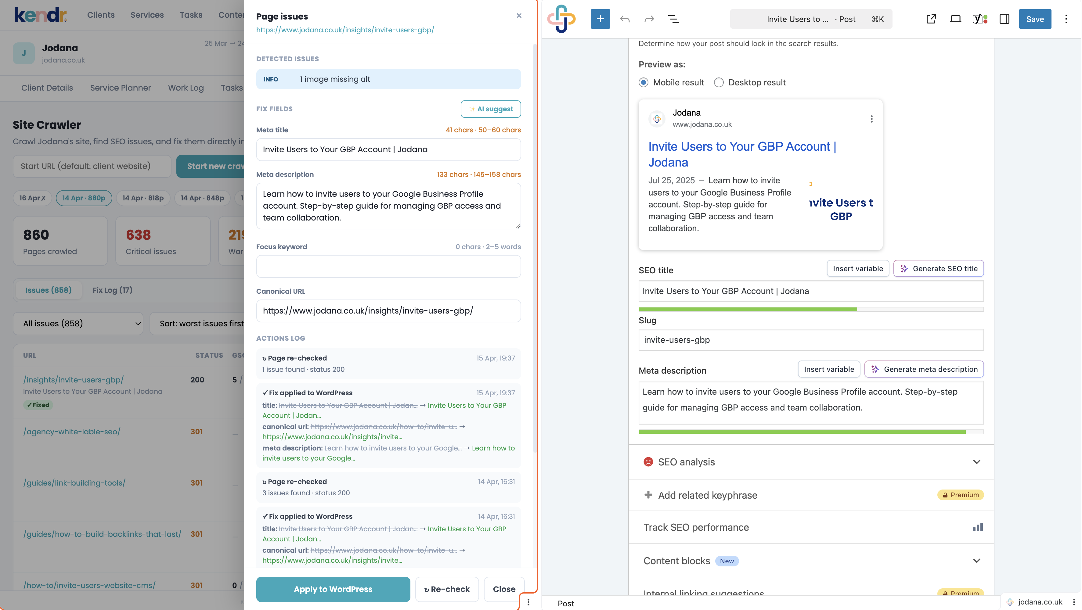Kendr applying SEO fix to WordPress